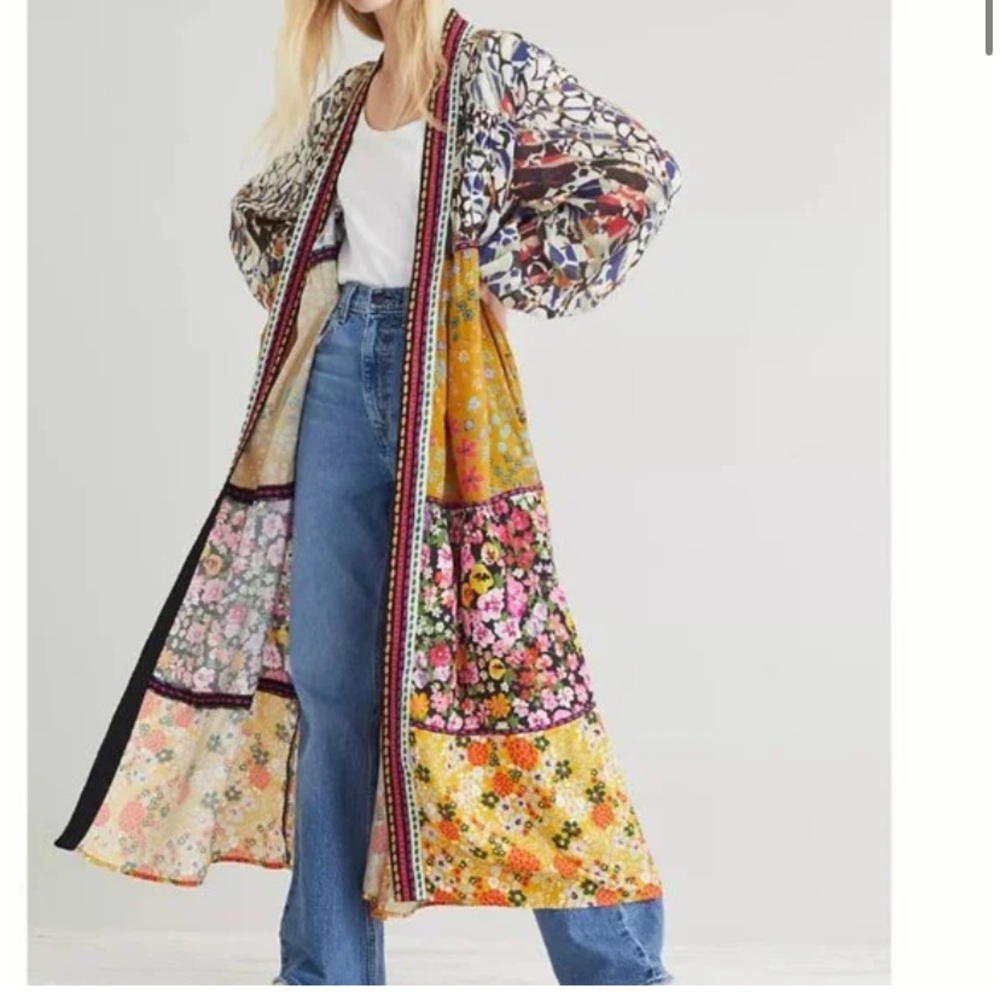 NWT Anthropologie Conditions Apply Retro Floral Tiered Kimono Robe Cover Up $140 - Picture 4 of 14